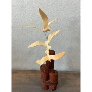 Vintage Kinetic Birds Sculpture Figurine Moving Plastic Seagulls Nautical Beach